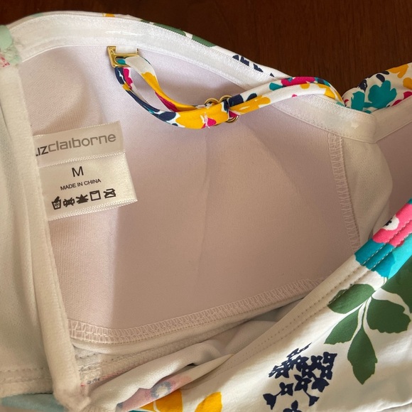 Liz Claiborne Floral Tankini Top Medium Ruched White Single Strap or Strapless - Picture 9 of 9